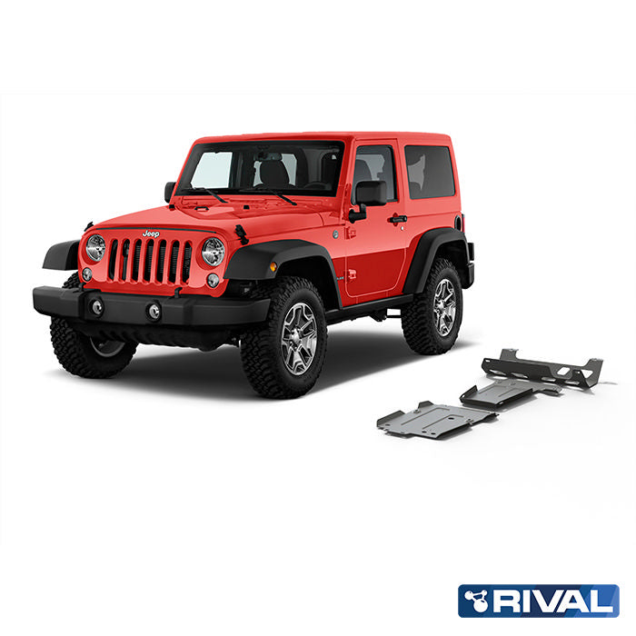Rival Unterfahrschutz Alu 6mm für Jeep Wrangler, 2018-2021, 2-Doors/4-Doors 2.0T; 3.6 aluminum bumper!, full kit (3 pcs), Silver, Aluminum
