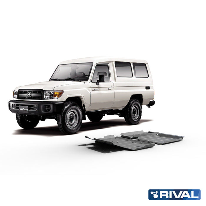 Rival Unterfahrschutz Alu 6mm für Toyota Land Cruiser HZJ78 / HZJ79, 2007-2023, 4,2D, full kit (3 pcs), Silver, Aluminum