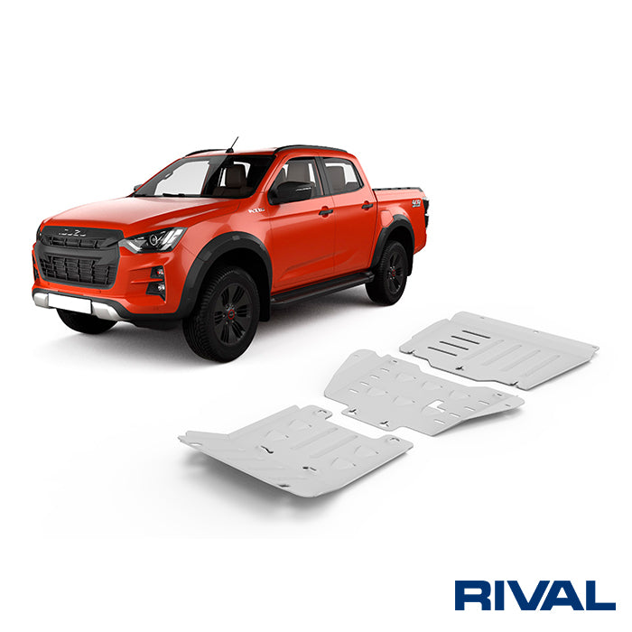 Rival Unterfahrschutz Alu 6mm für Isuzu D-Max, 2021-heute, 1,9D, 3.0D (incl Euro6) Double Cab ONLY!, full kit (3 pcs), Silver, Aluminum