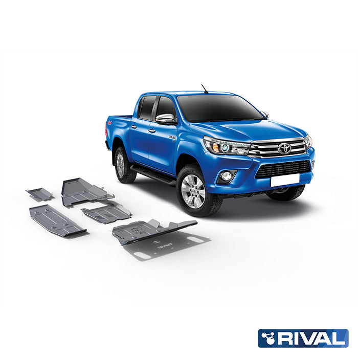 Rival Unterfahrschutz Alu 6mm für Toyota Hilux, 2015-heute, 4WD 2,4D (incl. EURO6), full kit w/ tank (4 pcs), Silver, Aluminum