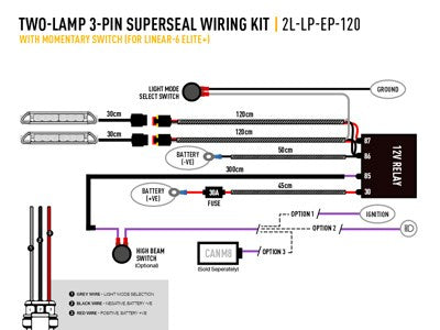 Lazer Lamps Kabelsatz mit Momentanschalter für zwei Linear 6 Elite+(3-poligem, Superseal, 12V)