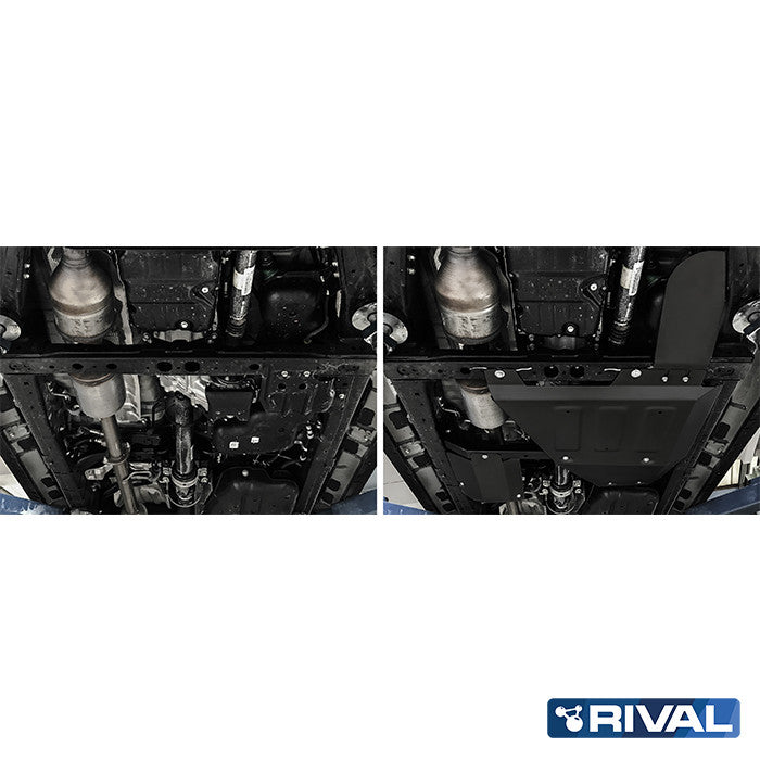 Rival Unterfahrschutz Alu 3 mm für Toyota Hilux, 2015-heute, 4WD 2,4D (EURO6 approved) , Verteilergetriebe + adblue + oxygen sensor