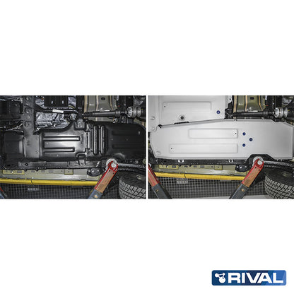 Rival Unterfahrschutz Alu 6mm für Jeep Wrangler, 2018-2021, 2-Doors 2.0T; 3.6; 2.2TD, Kraftstofftankschutz, Silver, Aluminum