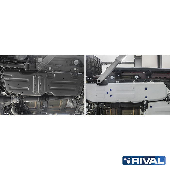 Rival Unterfahrschutz Alu 6mm für Jeep Wrangler, 2021-heute, 2-Doors/4-Doors 3.6, Kraftstofftankschutz, Silver, Aluminum