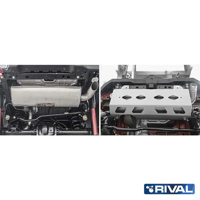 Rival Unterfahrschutz Alu 6mm für Jeep Wrangler, 2018-2021; , 2-Doors/4-Doors 2.0T; 3.6, Exhaust pipe, Silver, Aluminum