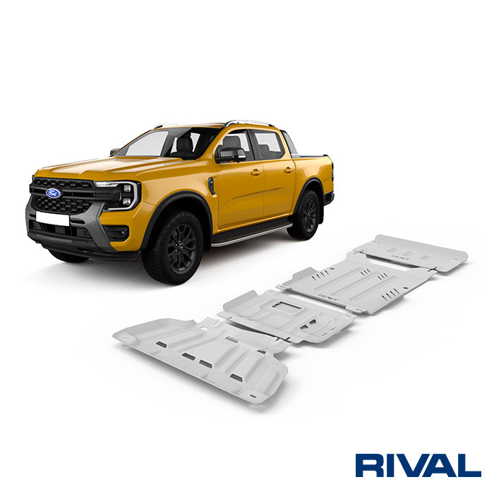 Rival Unterfahrschutz Alu 4mm für Ford Ranger, 2022-heute, 3.0D; 2,0D Bi-Turbo AT 4WD, Full kit w/o tank (4 pcs)