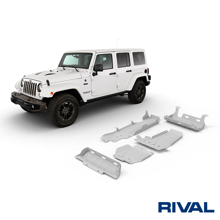 Rival Unterfahrschutz Alu 6mm für Jeep Wrangler, 2007-2018, 4-Doors 2,8D, full kit (5 pcs), Silver, Aluminum
