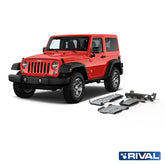 Rival Unterfahrschutz Alu 6mm für Jeep Wrangler, 2018-2021, 2-Doors 2.0T; 3.6 aluminum bumper!, full kit (4 pcs), Silver, Aluminum
