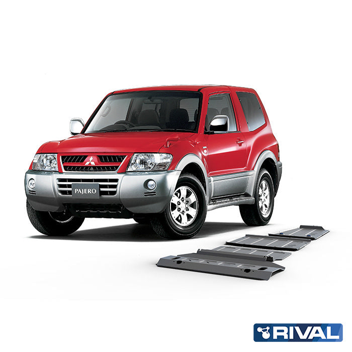 Rival Unterfahrschutz Alu 4mm für Mitsubishi Pajero IV / Montero IV / Shogun IV, 2007-heute, 3,0; 3,2; 3,8; (3 + 5 doors), full kit (4 pcs)