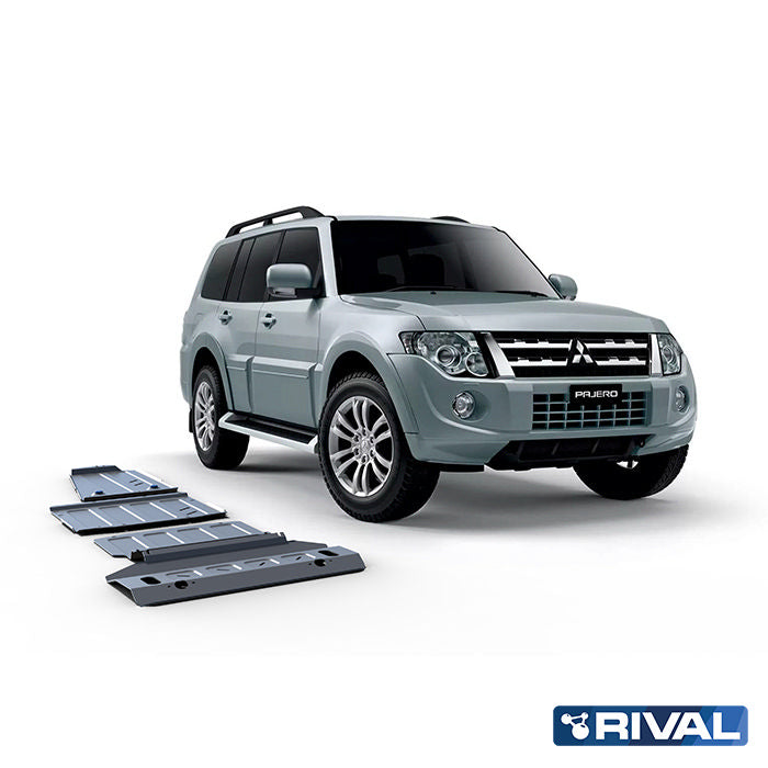 Rival Unterfahrschutz Alu 4mm für Mitsubishi Pajero IV / Montero IV / Shogun IV, 2007-heute, 3,0; 3,2; 3,8; (3 + 5 doors), full kit (4 pcs)