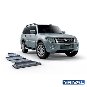 Rival Unterfahrschutz Alu 4mm für Mitsubishi Pajero IV / Montero IV / Shogun IV, 2007-heute, 3,0; 3,2; 3,8; (3 + 5 doors), full kit (4 pcs)
