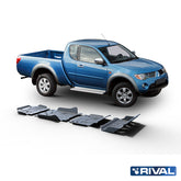 Rival Unterfahrschutz Alu 6mm für Mitsubishi L200 / Triton, 2007-2015, 2,5TD, Full kit w/o tank (4 pcs), Silver, Aluminum