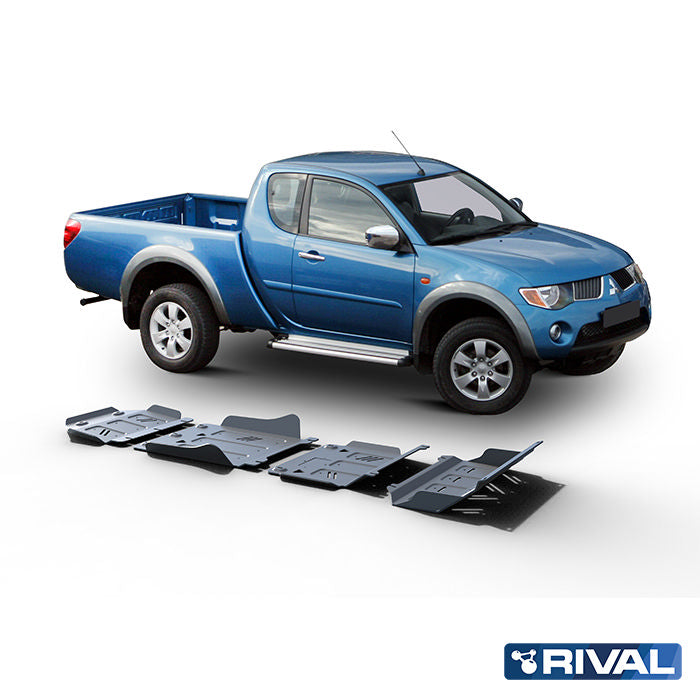 Rival Unterfahrschutz Alu 6mm für Mitsubishi Pajero Sport / Challenger / Montero Sport, 2007-2015, 3,0; 3,2, Full kit w/o tank (4 pcs), Silver, Aluminum