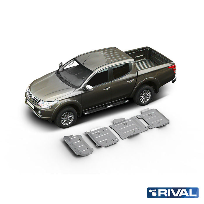 Rival Unterfahrschutz Alu 6mm für Mitsubishi L200 / Triton, 2015-2023, 2,4D; 2,2D, Full kit w/o tank (4 pcs), Silver, Aluminum