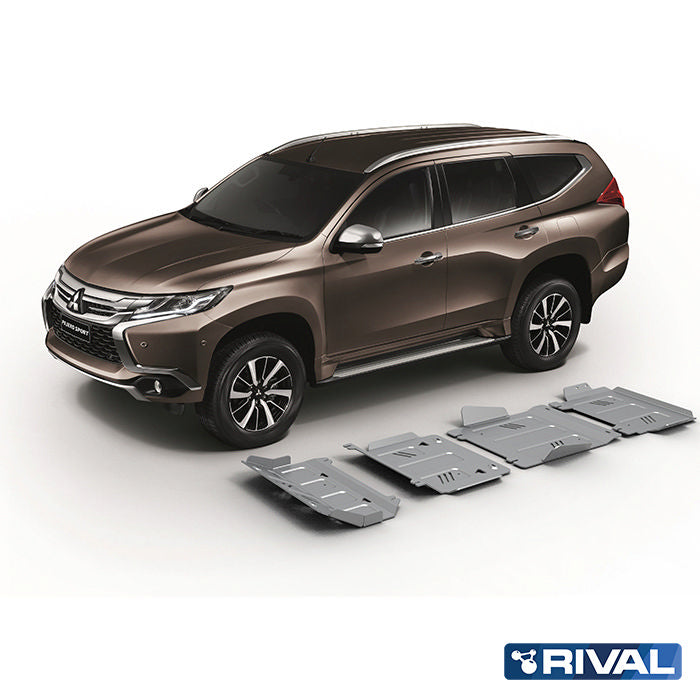 Rival Unterfahrschutz Alu 6mm für Mitsubishi L200 / Triton, 2015-2023, 2,4D; 2,2D, Full kit w/o tank (4 pcs), Silver, Aluminum