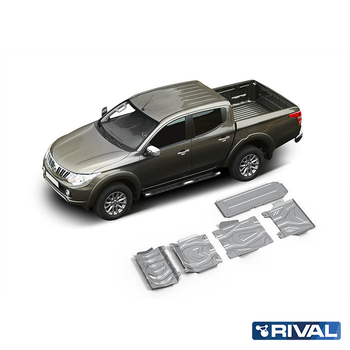 Rival Unterfahrschutz Alu 6mm für Mitsubishi L200 / Triton, 2015-2023, 2,4D; 2,2D; 2,2D, full kit w/ tank (5 pcs), Silver, Aluminum