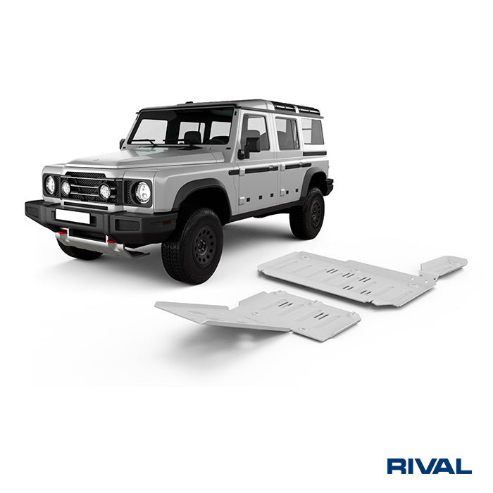Rival Unterfahrschutz Alu 6mm für Ineos Grenadier, 2023-heute, 3,0/3,0D; AT; 4WD, Full kit (2 pcs), Silver, Aluminum