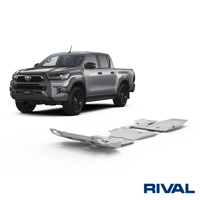 Rival Unterfahrschutz Alu 4mm für Toyota Hilux, 2015-heute, 4WD 2,4D (incl. EURO6), full kit w/o tank (3 pcs)