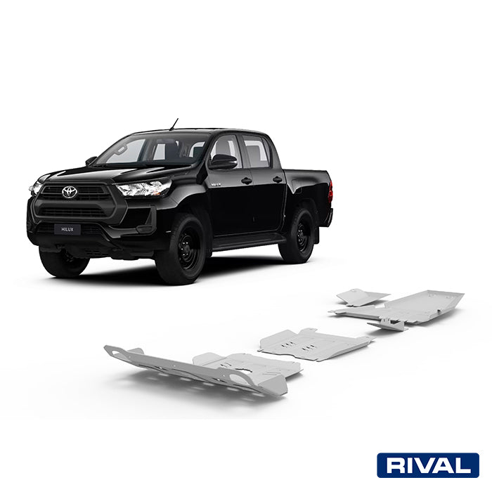 Rival Unterfahrschutz Alu 4mm für Toyota Hilux, 2015-heute, 4WD 2,4D (incl. EURO6), full kit w/o tank (3 pcs)