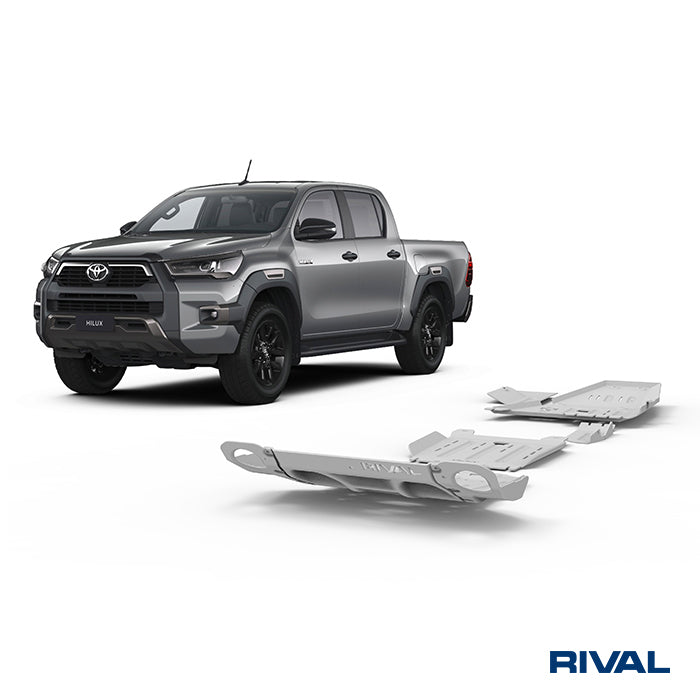 Rival Unterfahrschutz Alu 6mm für Toyota Hilux, 2015-heute, 4WD 2,4D (incl. EURO6), full kit w/o tank (3 pcs), Silver, Aluminum