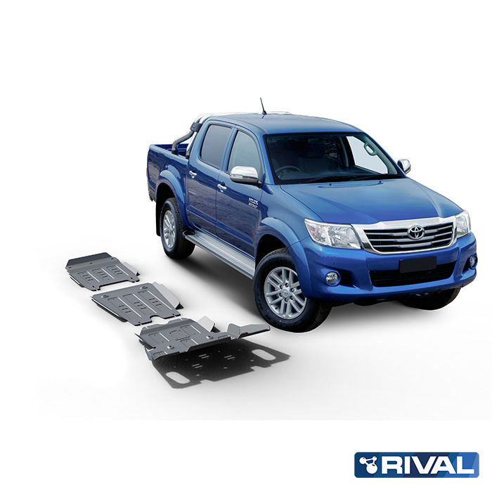 Rival Unterfahrschutz Alu 6mm für Toyota Hilux, 2005-2015, 2,5TD; 3,0TD; 2,7, full kit w/o tank (3 pcs), Silver, Aluminum