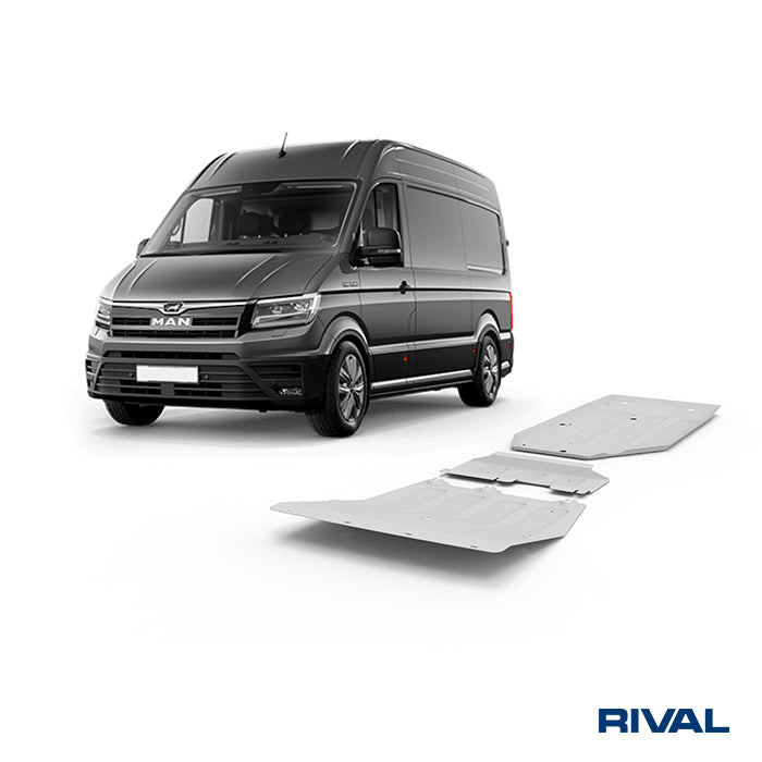 Rival Unterfahrschutz Alu 6mm für VW Crafter, 2018-heute, 2.0D, full kit w/ tank (3 pcs), Silver, Aluminum