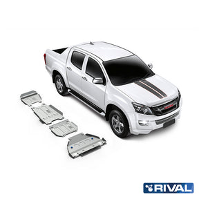 Rival Unterfahrschutz Alu 6mm für Isuzu D-Max, 2012-2020, 1,9; 2,5TD (incl. Euro6) alluminium/regular bumper!, full kit (4 pcs), Silver, Aluminum