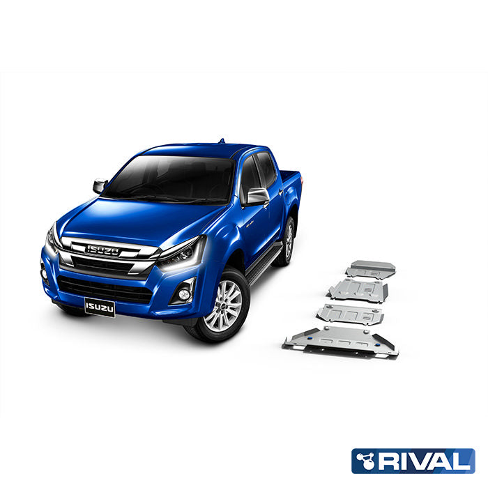 Rival Unterfahrschutz Alu 6mm für Isuzu D-Max, 2012-2020, 1,9; 2,5TD (incl. Euro6) alluminium/regular bumper!, full kit (4 pcs), Silver, Aluminum