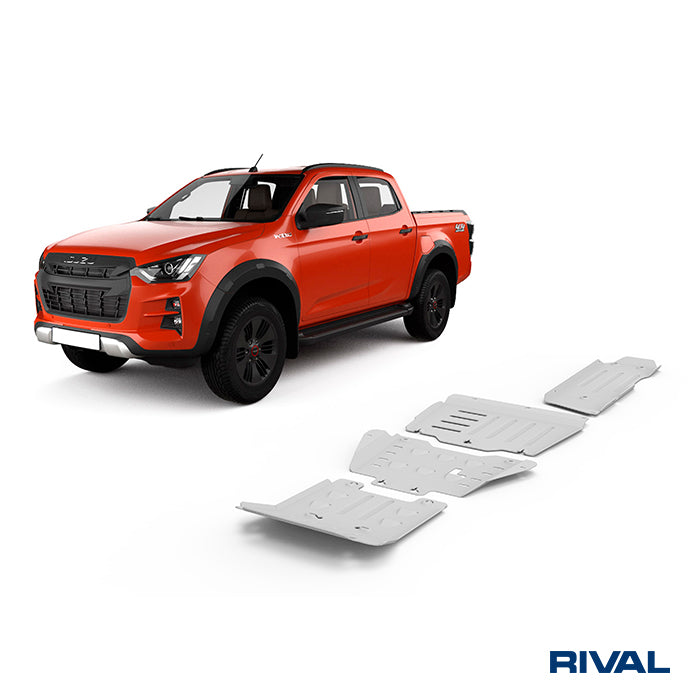Rival Unterfahrschutz Alu 6mm für Isuzu D-Max, 2021-heute, 1,9D, 3.0D (incl Euro6) Double Cab ONLY!, full kit (4 pcs), Silver, Aluminum