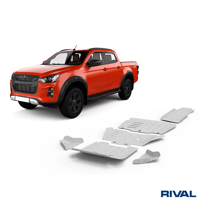 Rival Unterfahrschutz Alu 6mm für Isuzu D-Max, 2021-heute, 1,9D, 3.0D (incl Euro6) Double Cab ONLY!, full kit (5 pcs), Silver, Aluminum