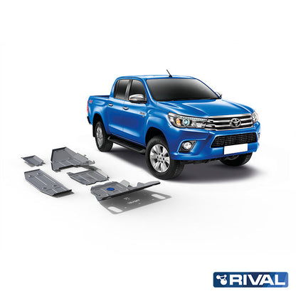 Rival Unterfahrschutz Alu 4mm für Toyota Hilux, 2015-heute, 4WD 2,4D (incl. EURO6), full kit w/ tank (4 pcs)