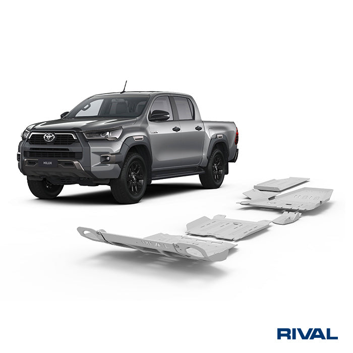 Rival Unterfahrschutz Alu 6mm für Toyota Hilux, 2015-heute, 4WD 2,4D (incl. EURO6), full kit w/ tank (4 pcs), Silver, Aluminum
