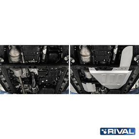 Rival Unterfahrschutz Alu 6mm für Toyota Hilux, 2015-heute, 4WD 2,4D (EURO6 approved), Verteilergetriebe + adblue + oxygen sensor, Silver, Aluminum