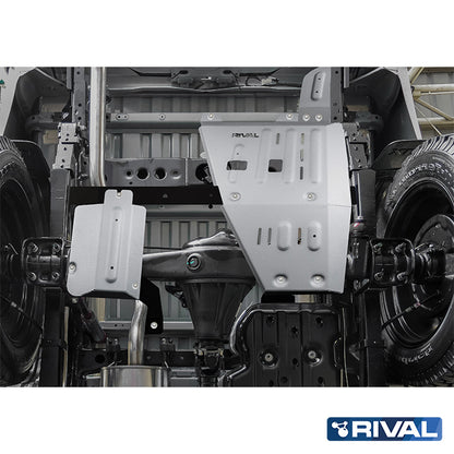 Rival Unterfahrschutz Alu 6mm für Toyota Hilux, 2015-heute, 4WD 2,4D (EURO6 approved), Verteilergetriebe+adblue+oxygen sensor, Silver, Aluminum