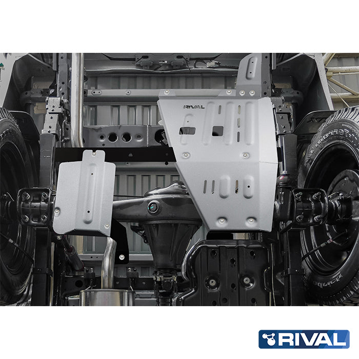 Rival Unterfahrschutz Alu 6mm für Toyota Hilux, 2015-heute, 4WD 2,4D (EURO6 approved), Verteilergetriebe+adblue+oxygen sensor, Silver, Aluminum
