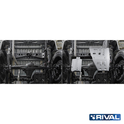 Rival Unterfahrschutz Alu 6mm für Toyota Hilux, 2015-heute, 4WD 2,4D (EURO6 approved), Verteilergetriebe+adblue+oxygen sensor, Silver, Aluminum