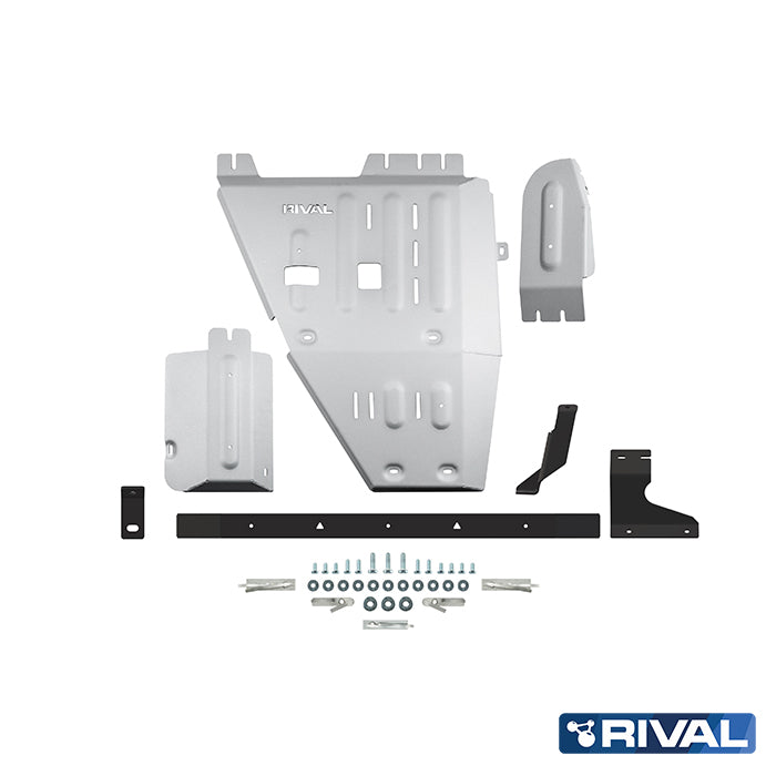 Rival Unterfahrschutz Alu 6mm für Toyota Hilux, 2015-heute, 4WD 2,4D (EURO6 approved), Verteilergetriebe+adblue+oxygen sensor, Silver, Aluminum