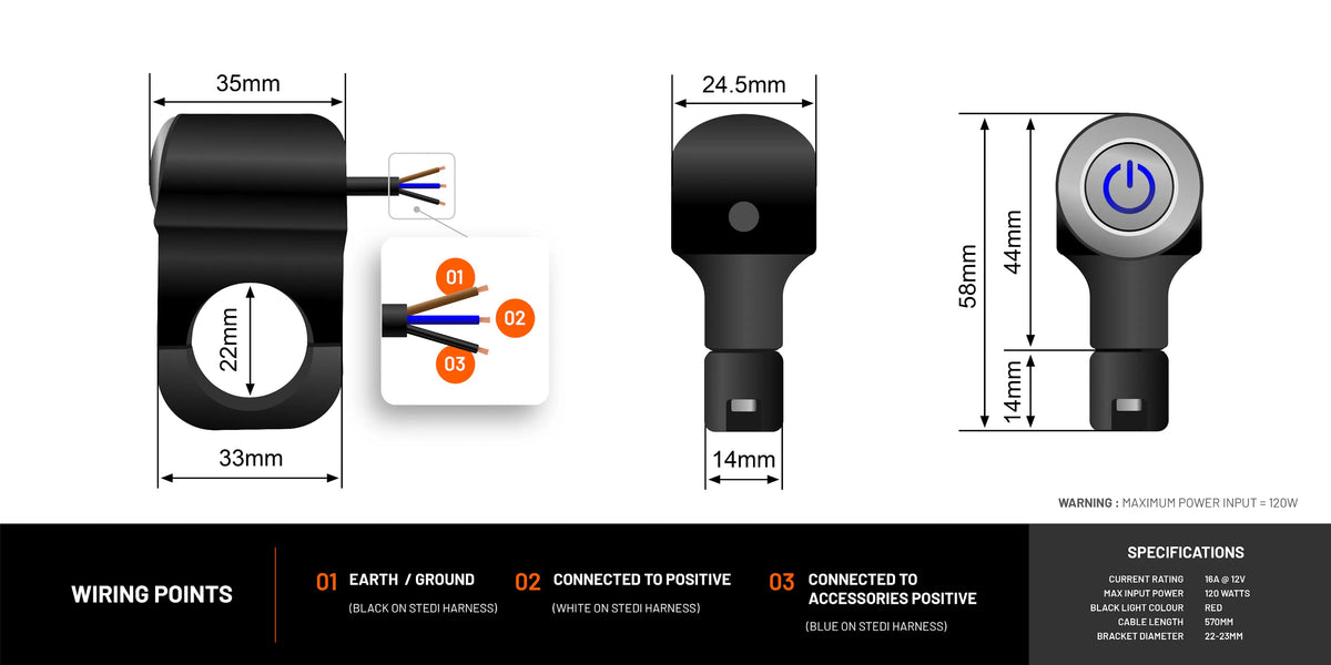 STEDI Motorrad LED Light Schalter – Lenker montage