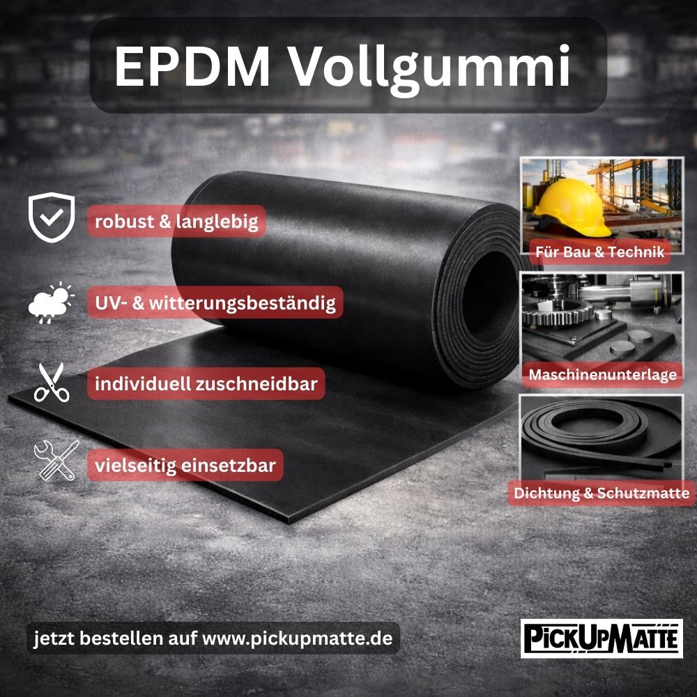 EPDM Vollgummi Rollenware Stärke 1-5mm – UV- & witterungsbeständig für Industrie, Werkstatt & Dichtungen