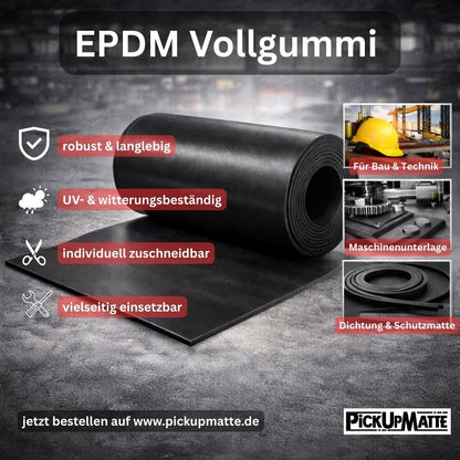 EPDM Vollgummi Rollenware Stärke 1-5mm – UV- & witterungsbeständig für Industrie, Werkstatt & Dichtungen
