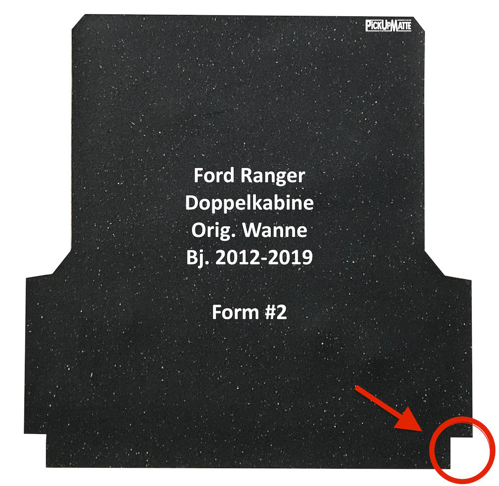 Antirutschmatte passend für Ford Ranger Doppelkabine (2012-2019) mit LADERAUMWANNE XL, XLT, LIMITED, WILDTRAK, RAPTOR, Sondermodell Black Edition, Wildtrak X, 2. Gen., 3. Facelift, Bj. 2012 - Mai 2019