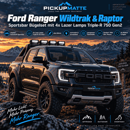 Ford Ranger Wildtrak & Raptor Sportsbar Bügelset | 4x Lazer Lamps Triple-R 750 Gen2