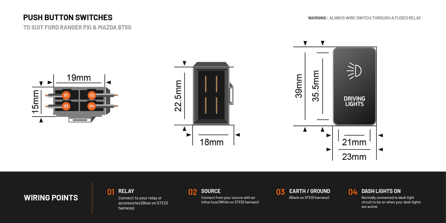 STEDI Ford Ranger PX1/Mazda BT50 LED – Fernscheinwerfers – Schalterprogramm