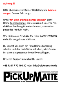 B-Ware - Antirutschmatte Ford Transit Custom oder VW T7 Kastenwagen, L1-5050mm, 10/2023-heute, Blechboden, Schiebetür rechts, Heckklappe, Standard 6mm