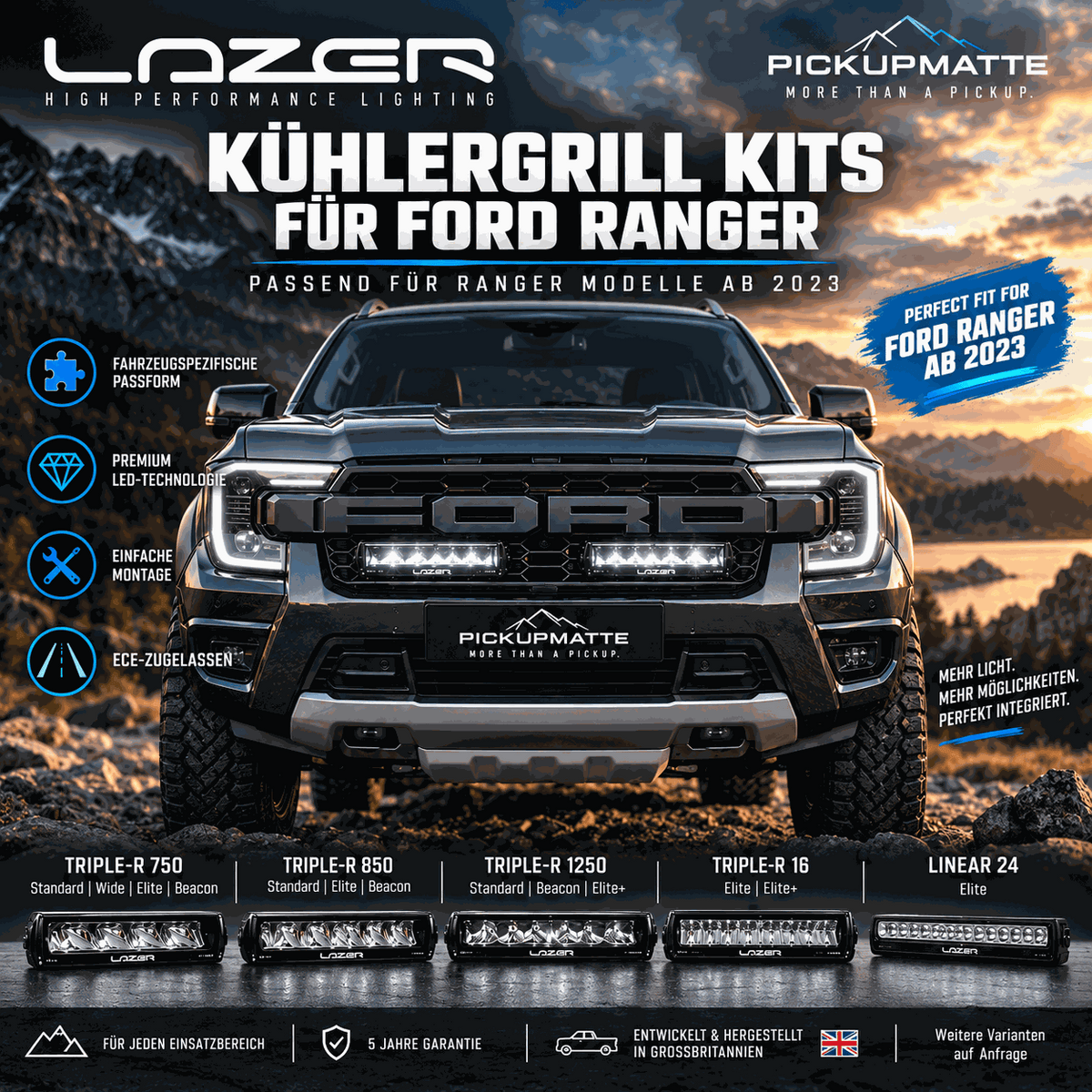 Lazer Lamps Kühlergrill Kit Ford Ranger 2023+ | Triple-R & Linear