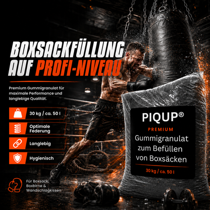 Box Premium Gummigranulat 30 kg, ca. 50 ltr., Füllmaterial für Boxsack Boxbirne Wandschlagkissen Makiwara Maisbirne Boxbirne Schlagbirne Trittsack