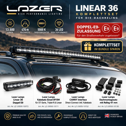 Lazer Lamps Linear 36 LED Lightbar Komplettset für Dachreling inkl. CANNY Interface & Montagesatz