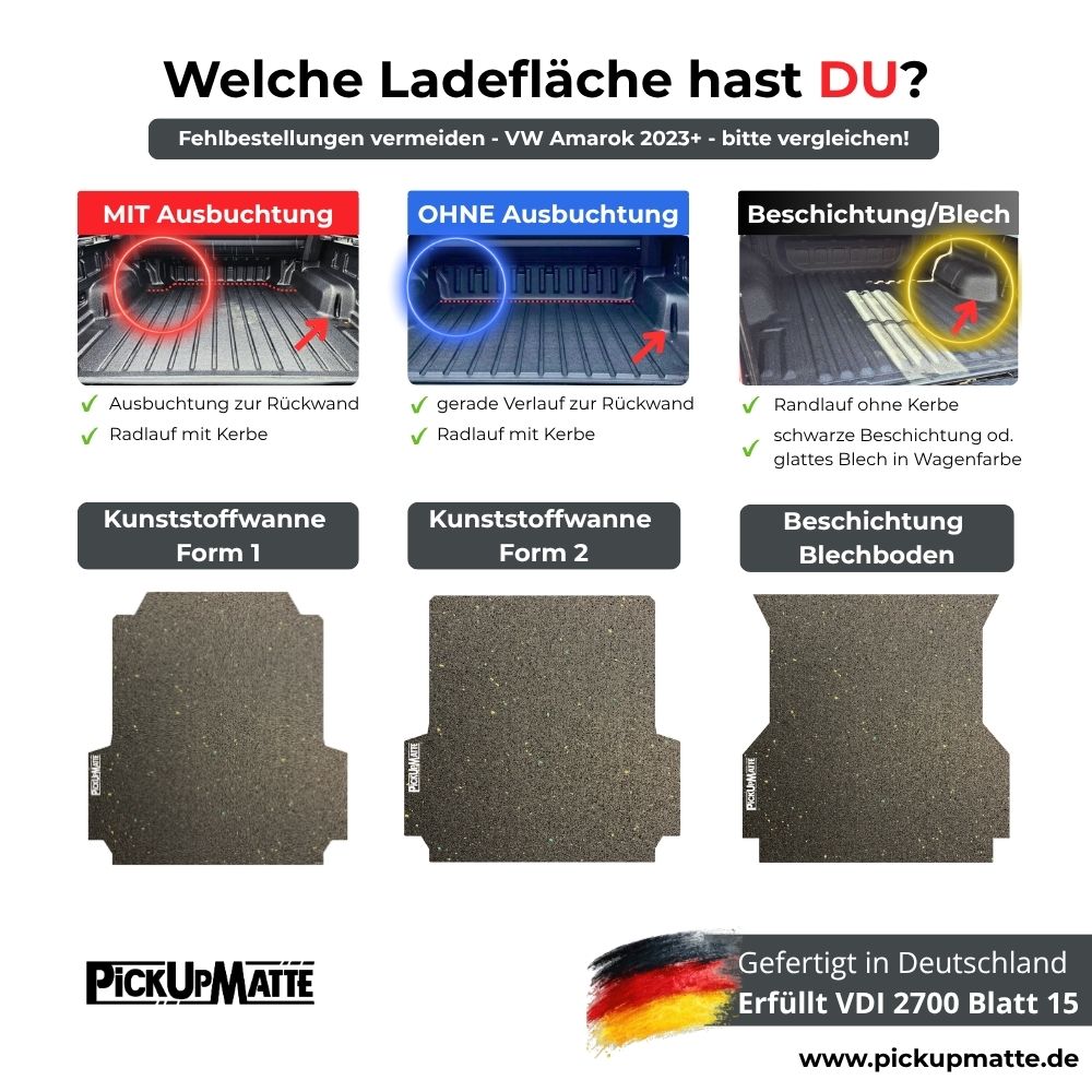 Antirutschmatte für VW Amarok, ab 2023 New Generation  – passgenauer Laderaumschutz