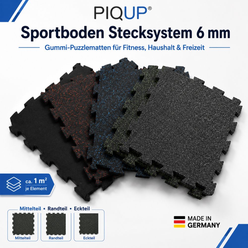PIQUP® Sportboden Stecksystem 6 mm – Gummi-Puzzlematten