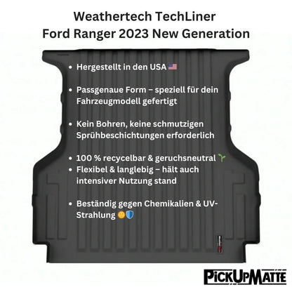 WeatherTech ImpactLiner für Ford Ranger New Generation, ab 2023,  – robuster Ladeflächenschutz für beschichtete Ladefläche oder Blechboden